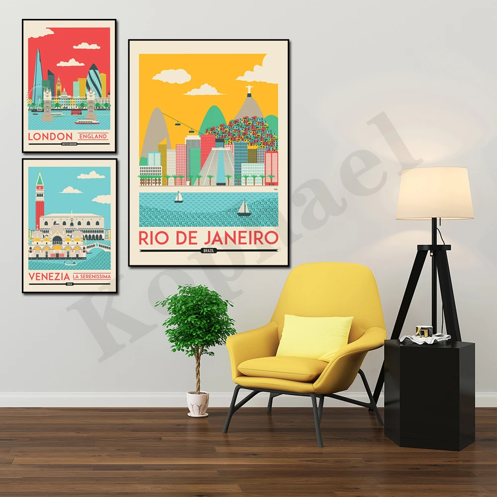 Leeds Dubrovnik St. Louis Rio London Venice Los Angeles. City Travel Scenery. Home Wall Decor Art Canvas Painting
