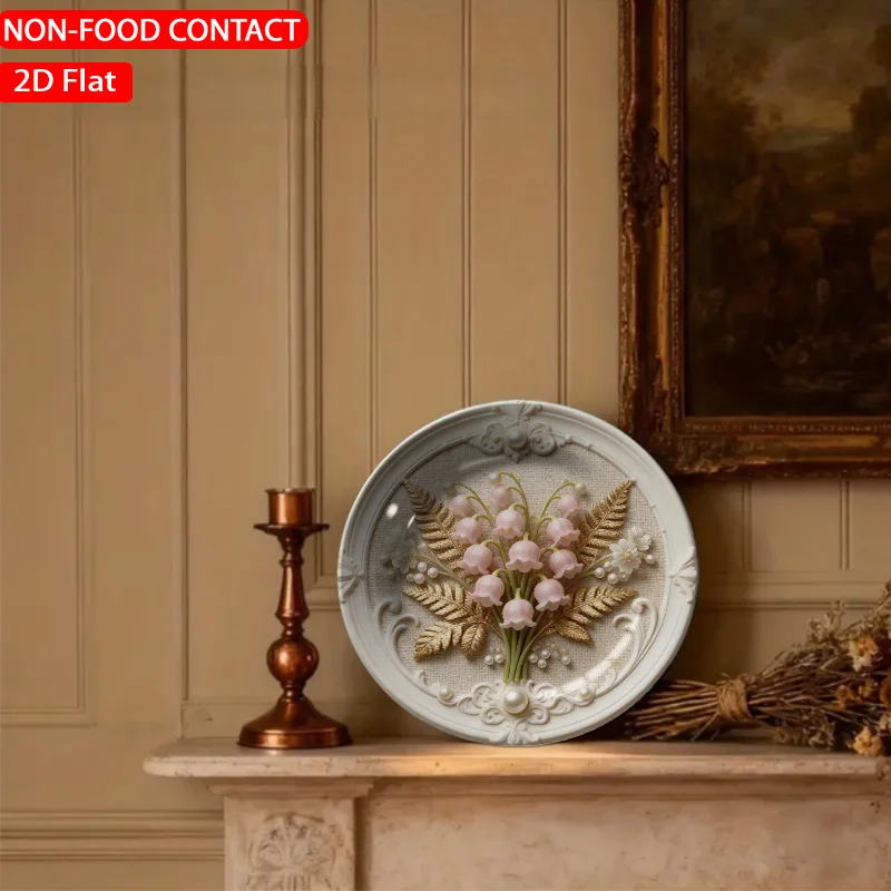 1pc Retro Ornate Lily Golden Ceramic Plate - Elegant Non-Food Contact Suitable for Home Desk Decor, Ornate Lily Flower Plate