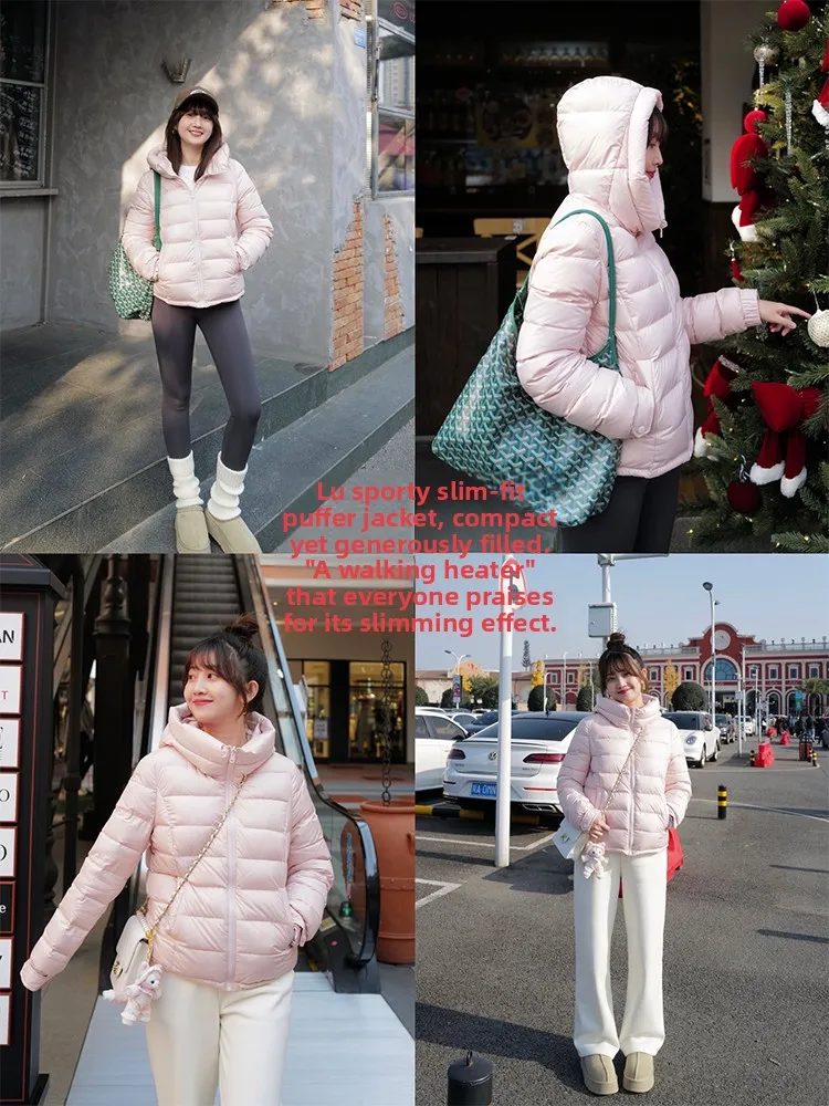 

INNQ розовое зимнее пуховое пальто с капюшоном, облегающее теплое пуховое пальто Du, анти-пушистое женское пальто для поездок на работу Faion