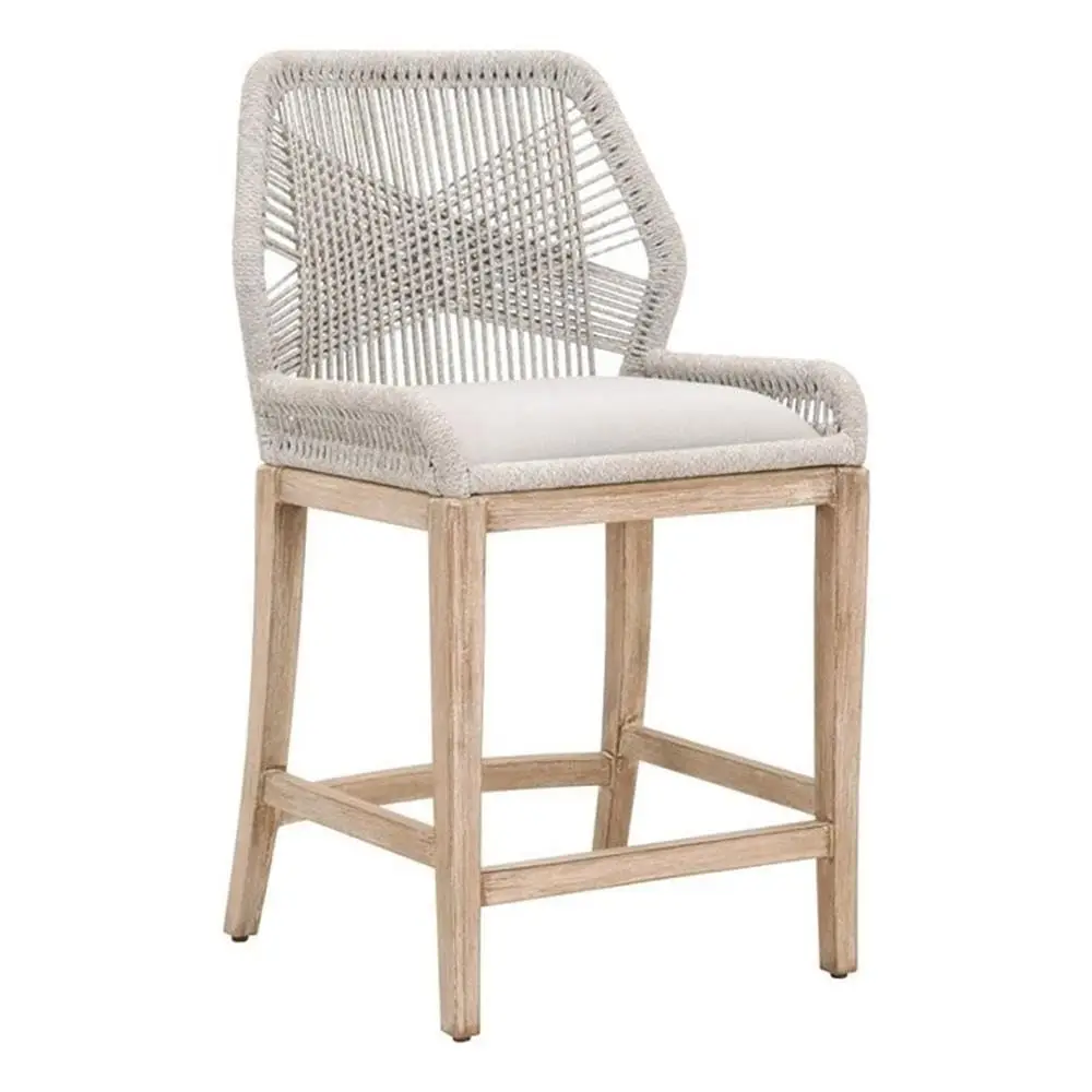 

26" Transitional Counter Stool Taupe Gray Fabric Aluminum Frame Rope Weave Coastal Kitchen Bar Dining, Customized