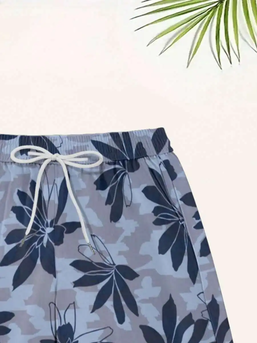 

Mens Athletic Shorts With Floral Pattern, Quick-Dry Breathable Fabric, Elastic Waist Drawstring Design