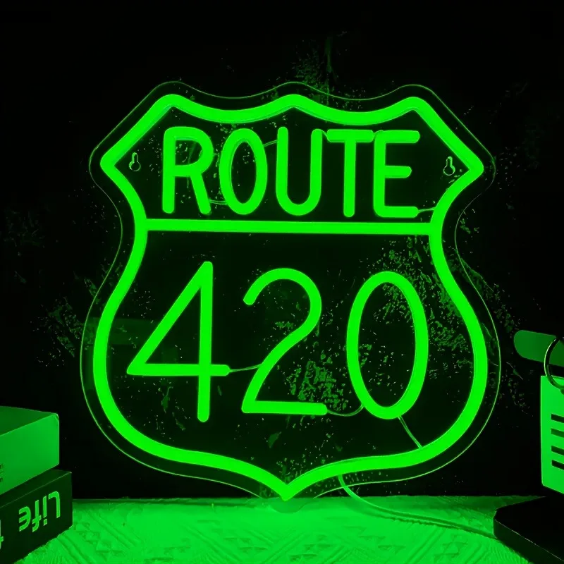 420 Green LED Neon Lights - Vintage Wall Decoration | USB Powered, Durable Acrylic Logo, Suitable for Bedroom, Game Room