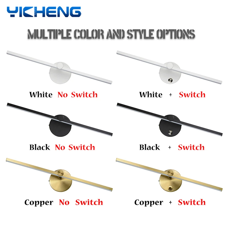 300°Rotatable Bedside Lamp with Switch Indoor Wall Lamp LED Light 40cm Nordic LED Mirror Front Light For Home Bedroom Decoration - Image 3