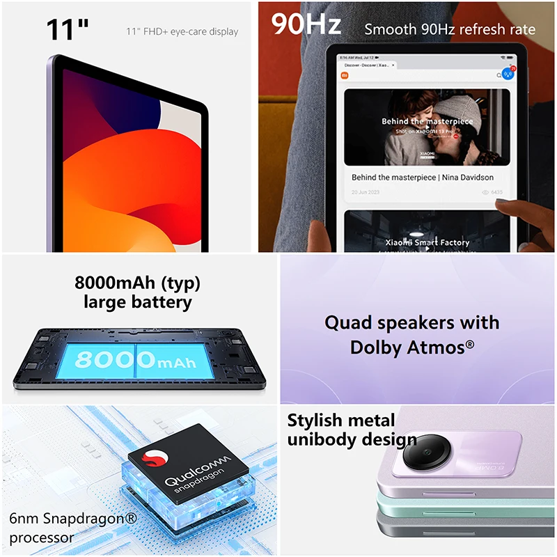 Xiaomi-Tablette Mi Redmi Pad SE, Snapdragon, grande batterie, 128 Go, 256 Go, version globale®Dolby Atmos avec quatre haut-parleurs, 680®Écran