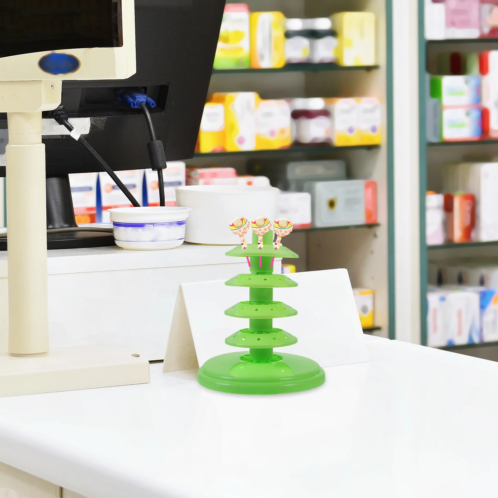 

5 Layers Green Candy Display Stand Lollipop Holder Cake Pops Rack Table Props Snack Decorative Stand for Party Shop Wedding