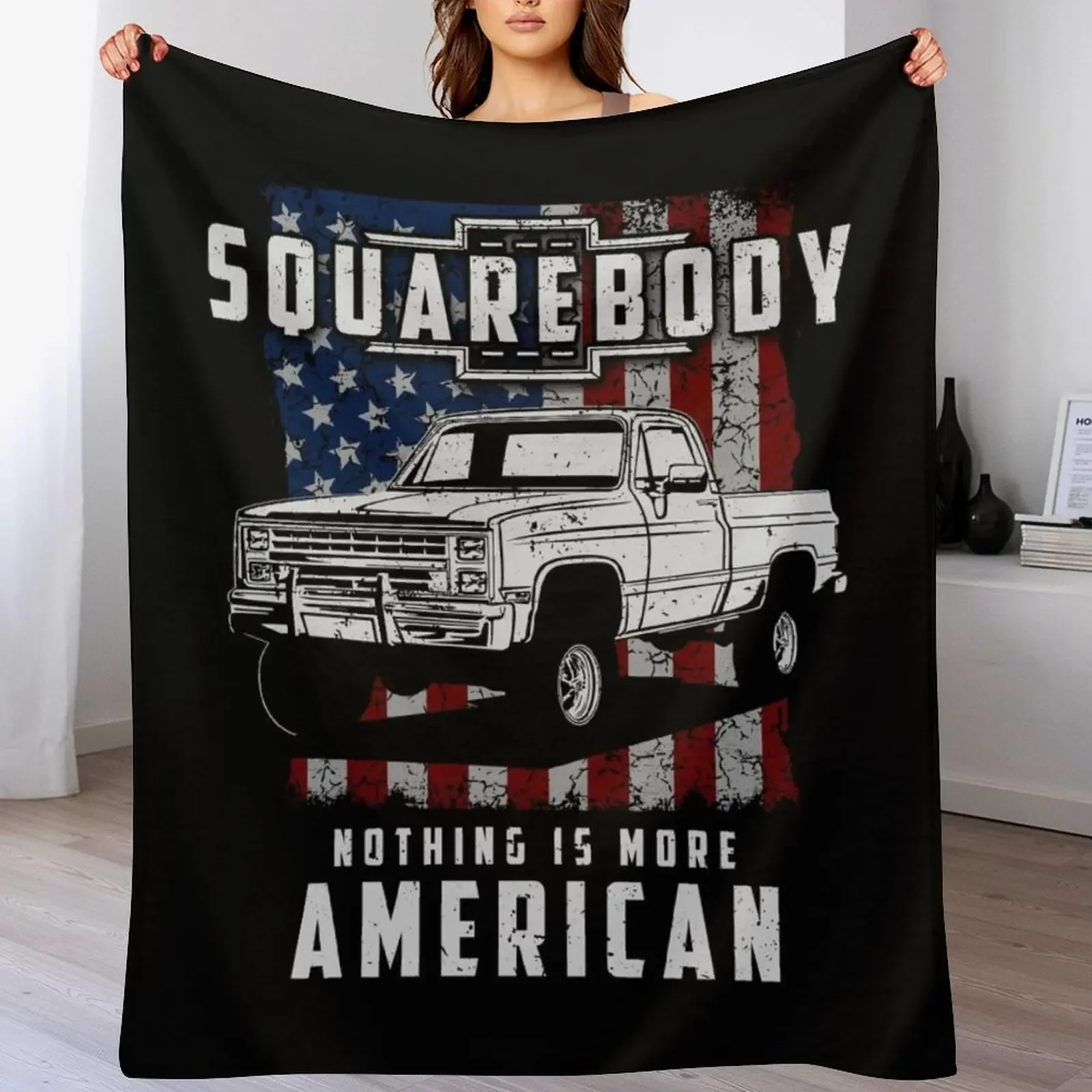 Squarebody Nothing is More American Funny Square Body Pickup Truck Driver Throw Blanket Cozy Warm Blanket for Bed Room Decor