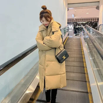 2023 nuova giacca invernale donna soprabito piumino spesso imbottito in cotone cappotto lungo femminile Casual allentato con cappuccio piumino parka Outwear