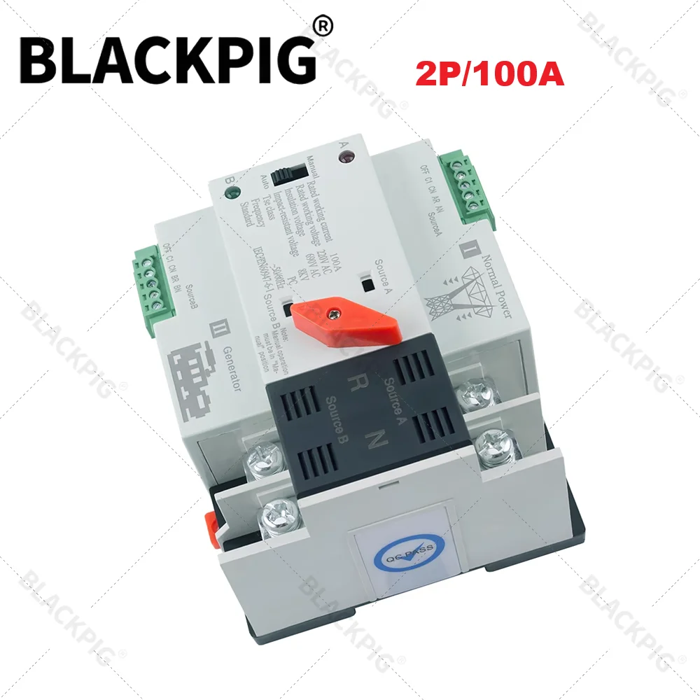 Mini W2R 2P 4P 100A ATS Generator Dual Power Automatic Transfer Switch Circuit Breaker AC2 20V Fast transfer