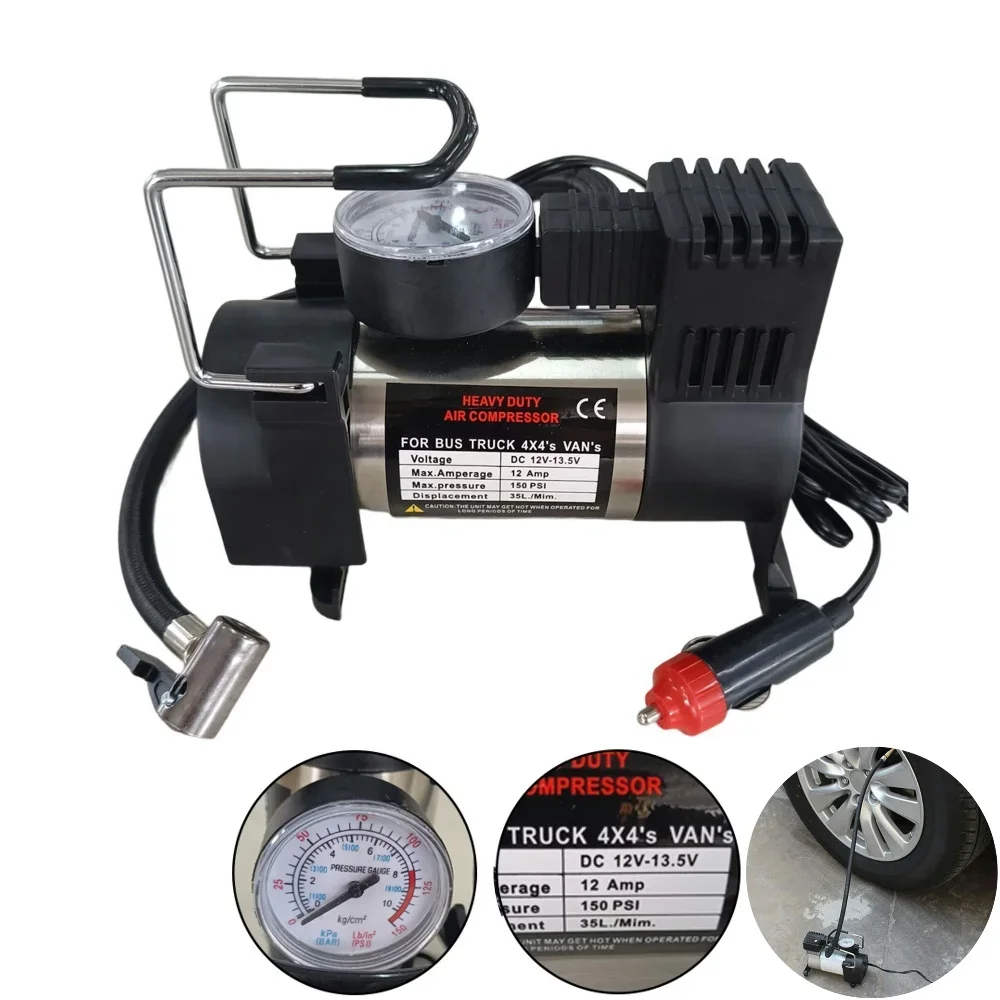 12V 150PSI Heavy Duty Deluxe Portable Metal Air Compressor Car Tyre Inflator Mini Air Compressor Automotive Electric Inflatable