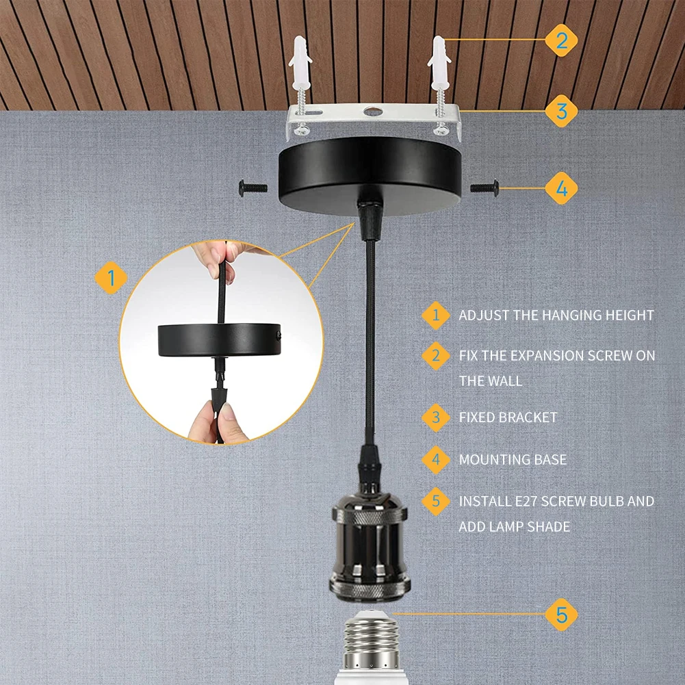 Vintage E27 Socket 1m Wire Screw Base Aluminum Industrial Retro Lamp Holder For Indoor Lighting Bar Home Decoration