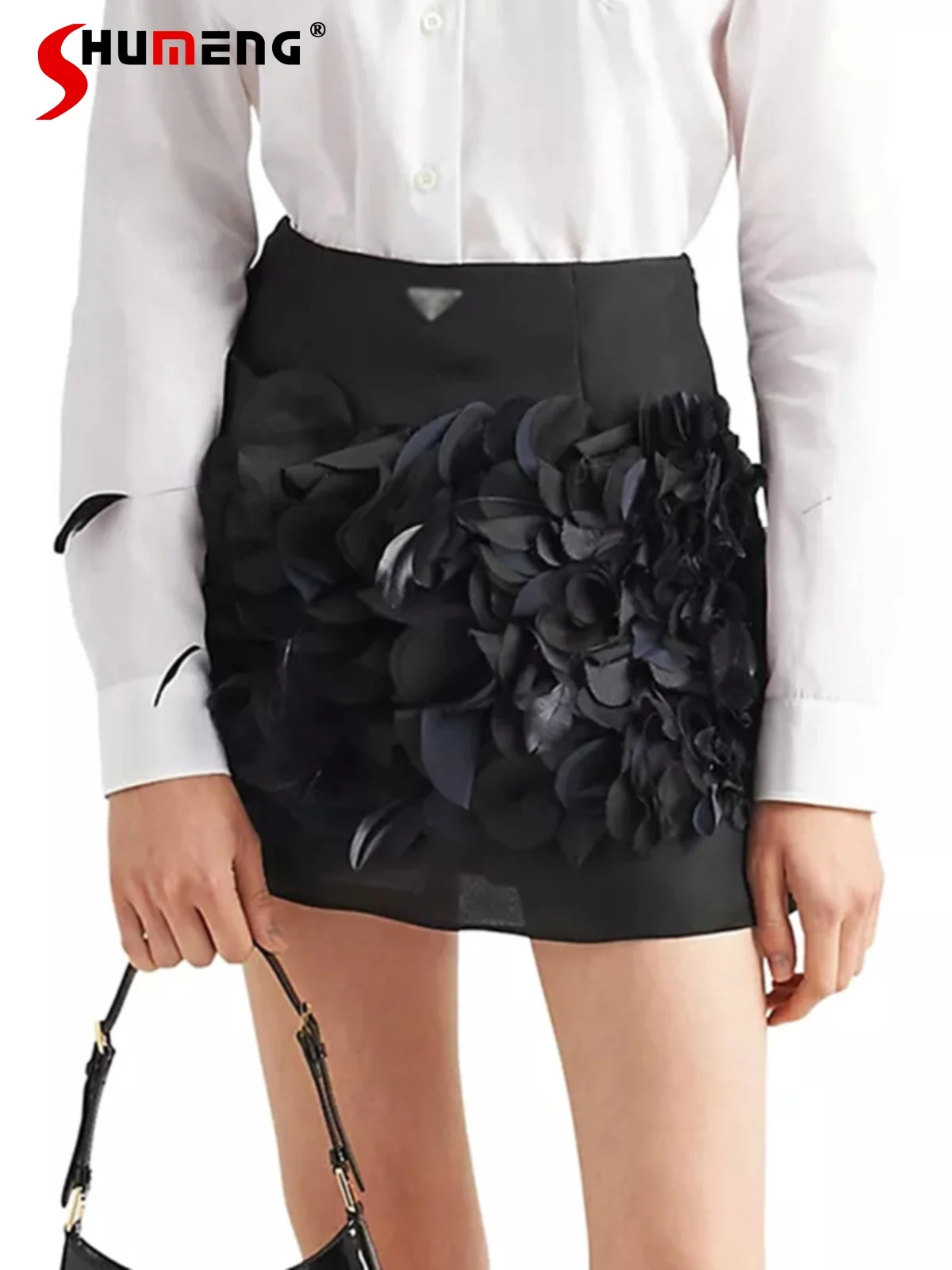 

Women's Skirts 2024 Summer Fashion New Solid Color High Waist Skirt Exquisite Feather Design Skirts High Waist A-Line Skirt