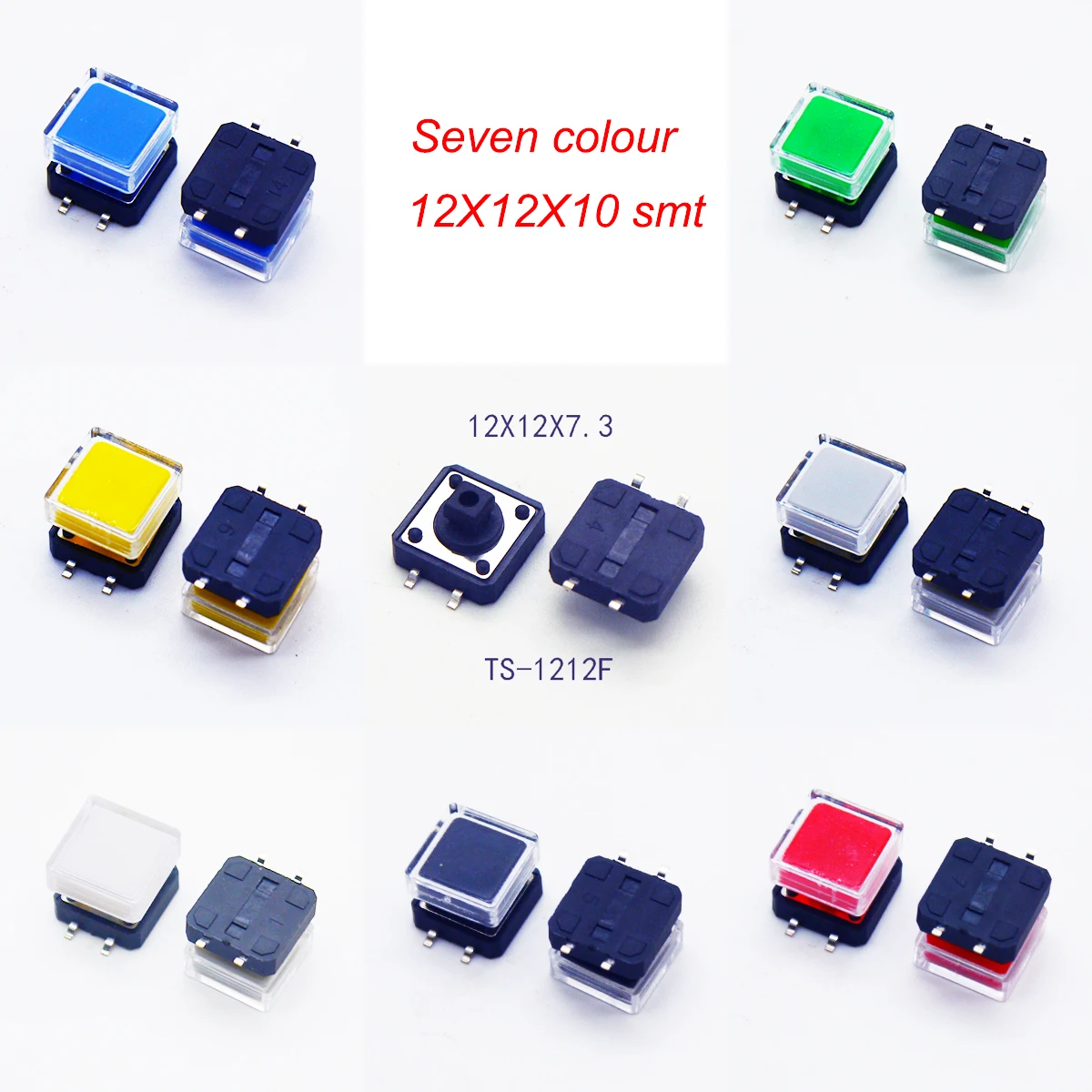 10Sets Momentary Tact Switch Push Button Switch 12X12mm H=10MM After Putting 2Caps 4PIN SMT/DIP PCB Mounting Button