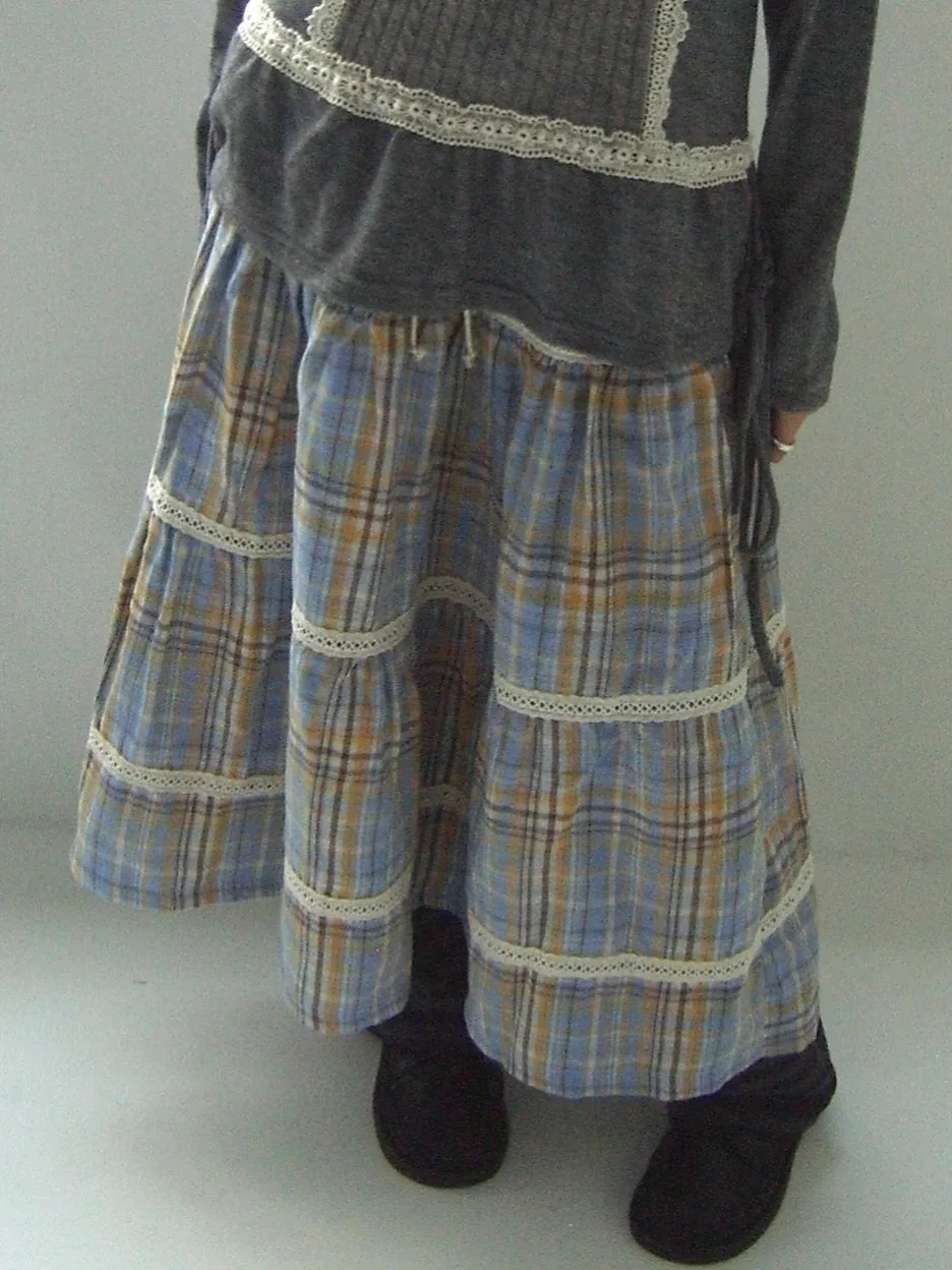 

Retro Plaid Color Blo Lace Elastic Waist f Skirt Women's Early Spring Loose Straight Cut Skirt Korean Sle Spring Autum...