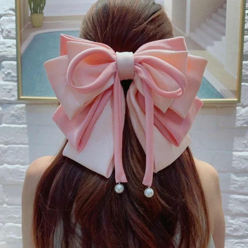 

High-end Ribbon Large Bow Hair Clips for Women Elegant Barrettes Bowknot Spring Clip Female Ponytail Clip Hair Accessories