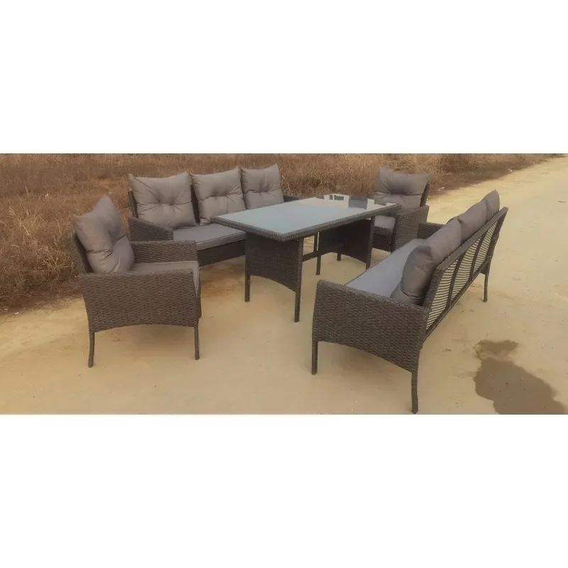 KD Modern Design 8-Piece Outdoor Sofa Set 6 Pcs for Living Room Dining Hotel Villa Courtyard Garden Furniture Use