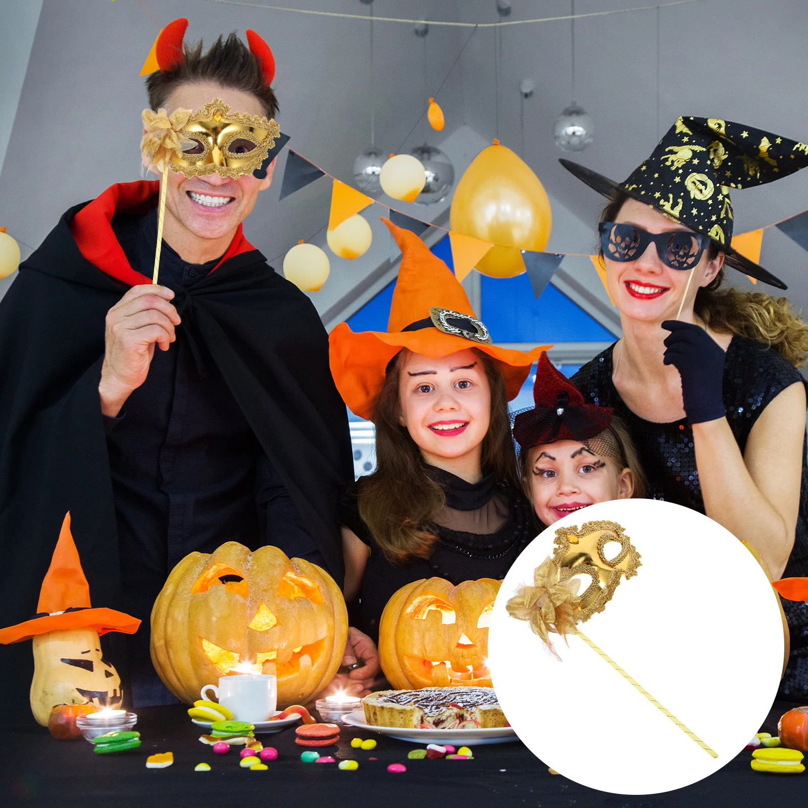

3pcs Crystal Handheld For Halloween Party Venetian Ball Face Mask Costume Accessory Golden Creative Woman Half Face Mask