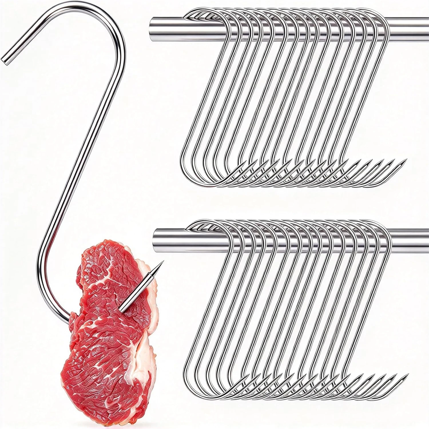 Stainless Steel S-hook With Pointed Tip Meat Hanger Hook Butcher Hooks for Butcher Shop Kitchen Hooks Home Storage Organization