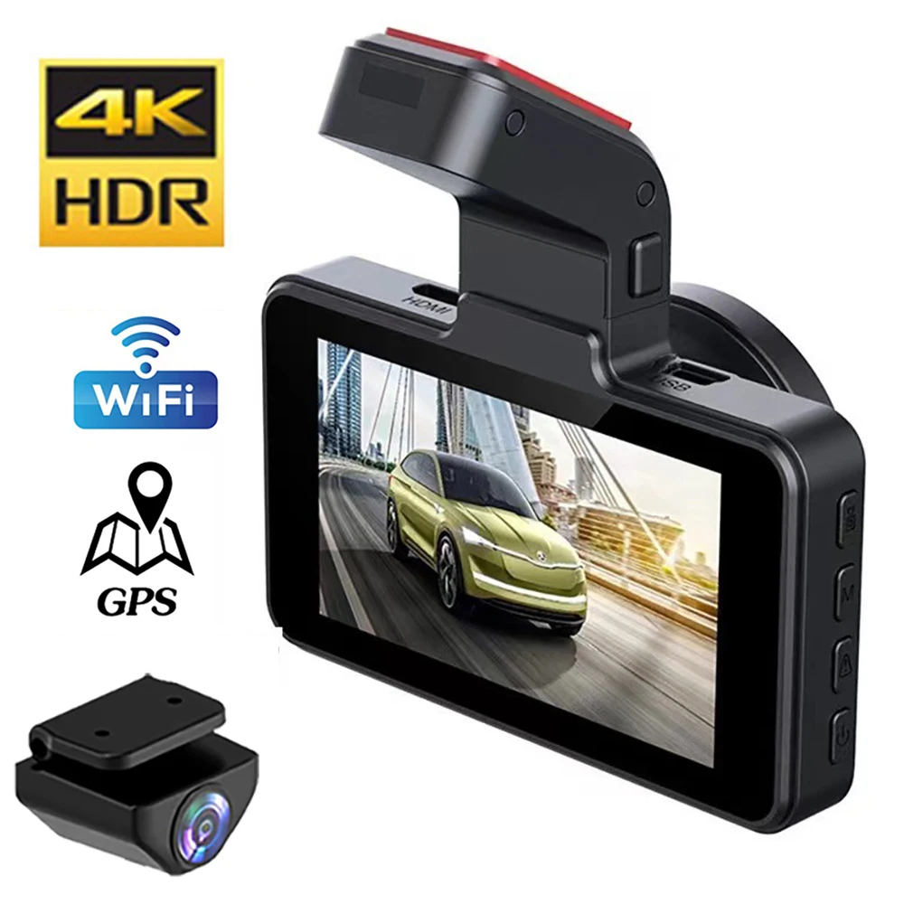 Car DVR 4K 2160P Drive Video Recorder WIFI GPS Dash Cam Dual Lens Front And Rear View Camera Night Vision Black Box Registrator