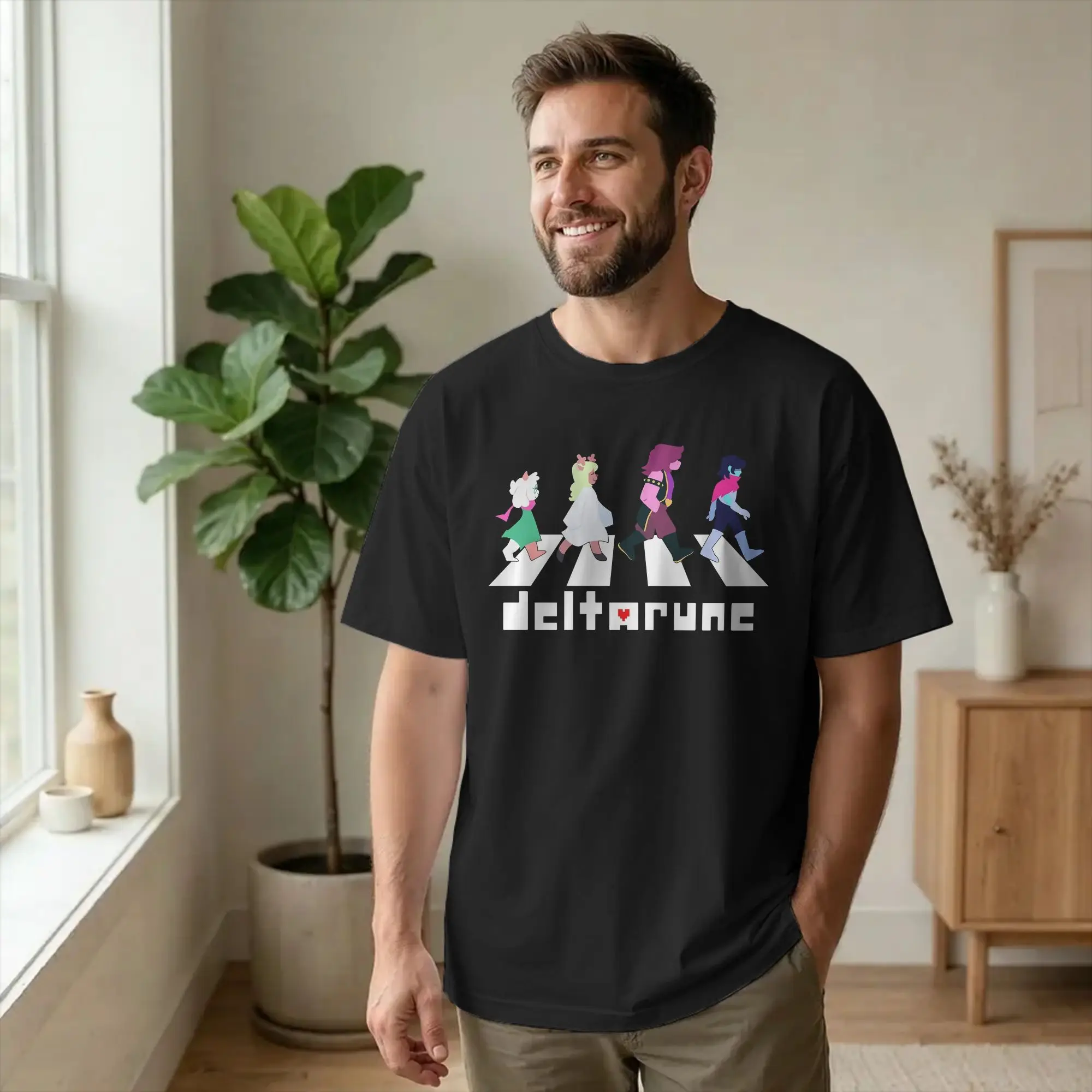 Deltarune Ralsei, Noelle, Susie, and Kris Abbey Road T-Shirt Men Round Neck Short Sleeve Tops Shirts  Cotton Summer Top Tee