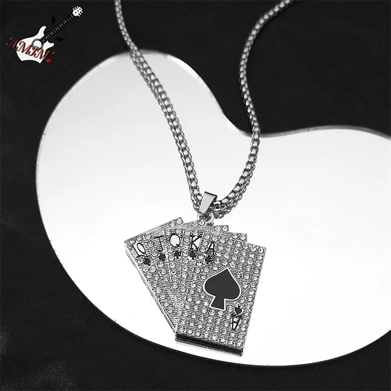 

Gothic Punk Black Poker Card Alloy Pendant Necklace for Women Men Stainless Steel Silver Color Y2K Lucky Chain Jewelry N9677-4