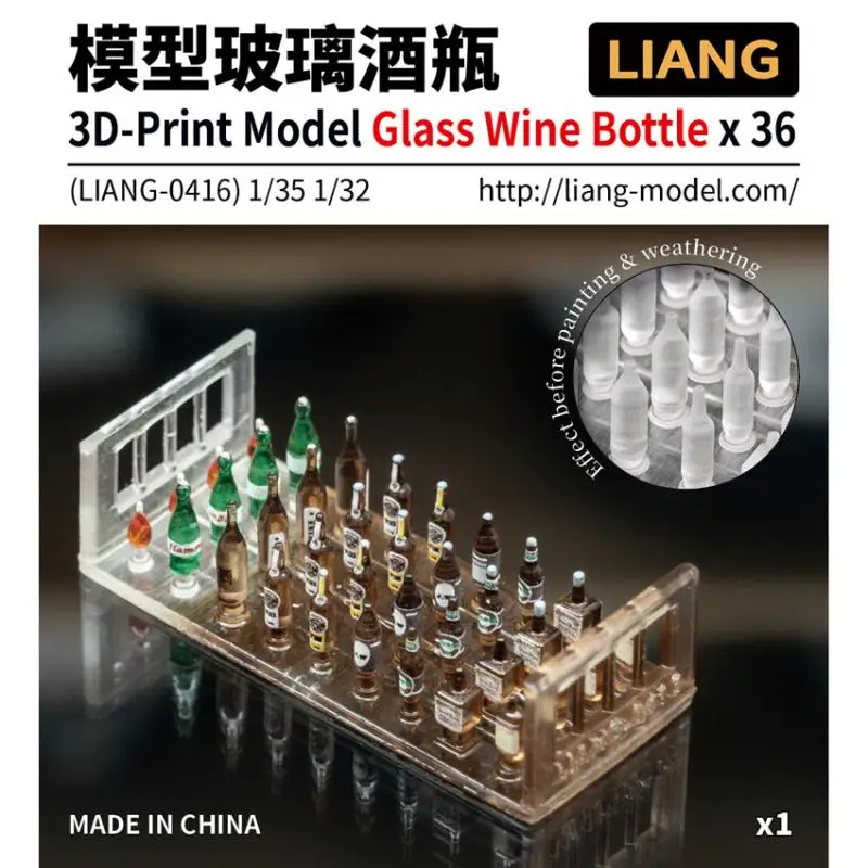 LIANG 0415-0417 3D-Print Model 1/35 1/32 Scale Water Bottle/Glass Wine Bottle/Milk Carton for Model Tank Diorama Accessories