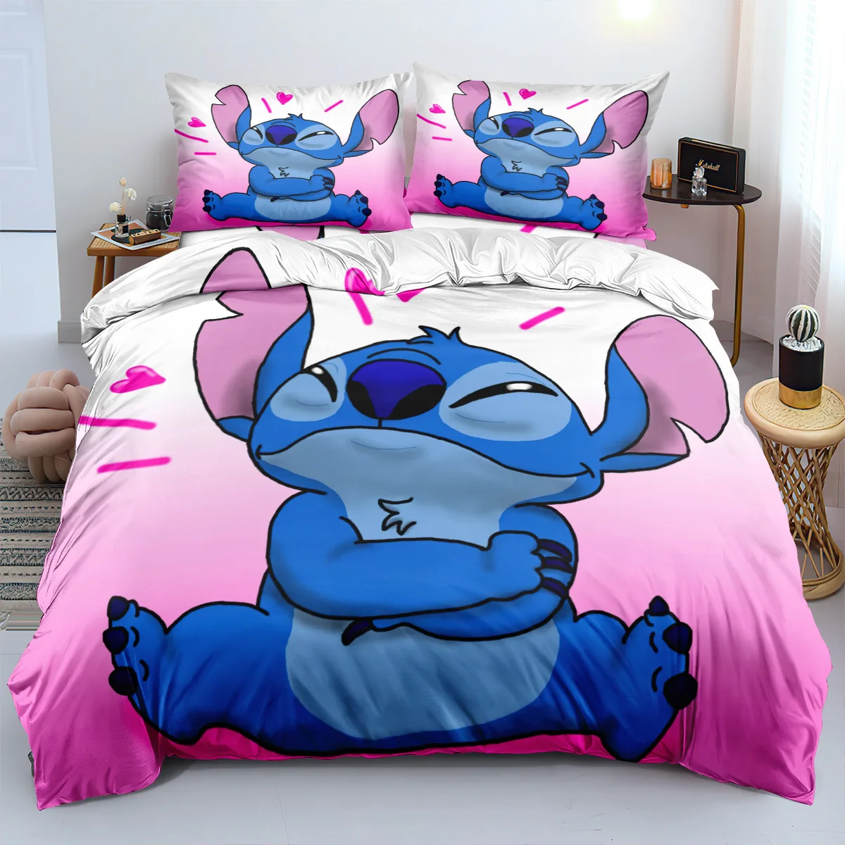 

Disney Stitch Cartoon Anime Bedding Set Little Monster Quilt Duvet Cover Pillowcase Kids Bed Comfortable Bed Set Twin King