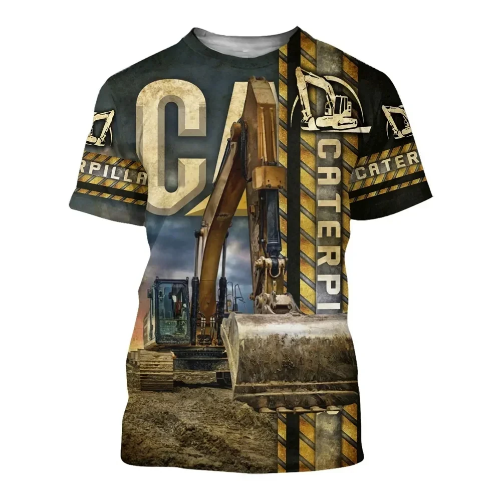 Men's 3d Print Truck Driver T -shirt Heavy Caterpillar Neutral Street Men's T-shirt Summer Fashion Casual Men's Daily Clothing