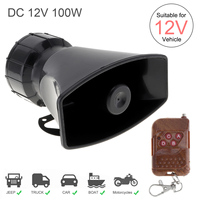 12V 100W 7 Sound Tones Loud Car Warning Alarm Police Fire Siren Horn Speaker with Brown Wireless Remote Controller