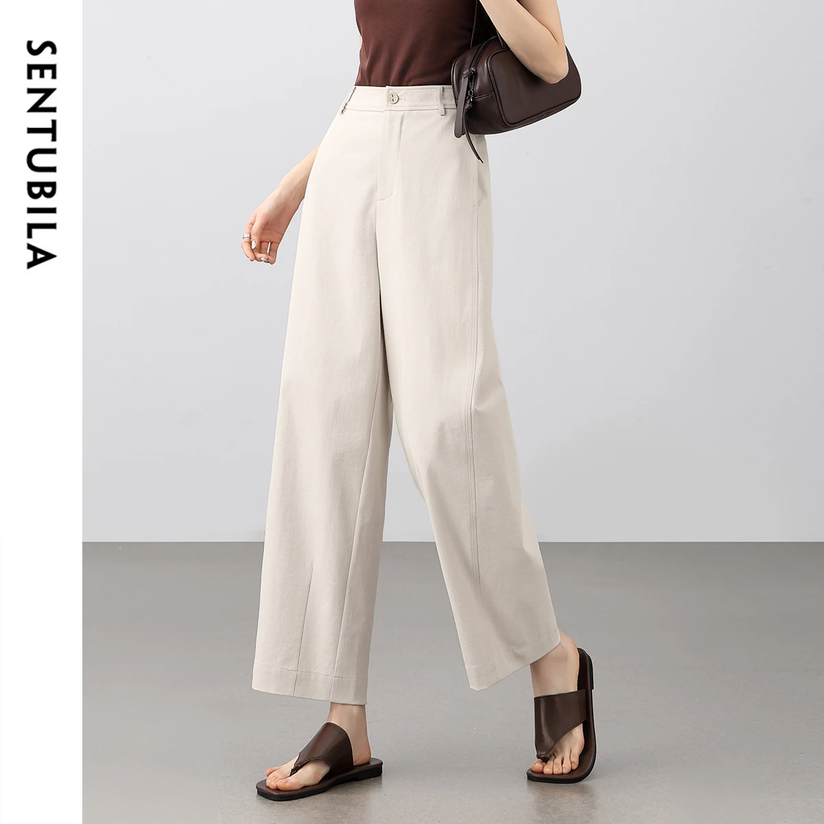 SENTUBILA Casual Haren Pants For Women Summer 2026 New Business Pants Elastic Waistband For Slimming Nine Point Pants 152K87959