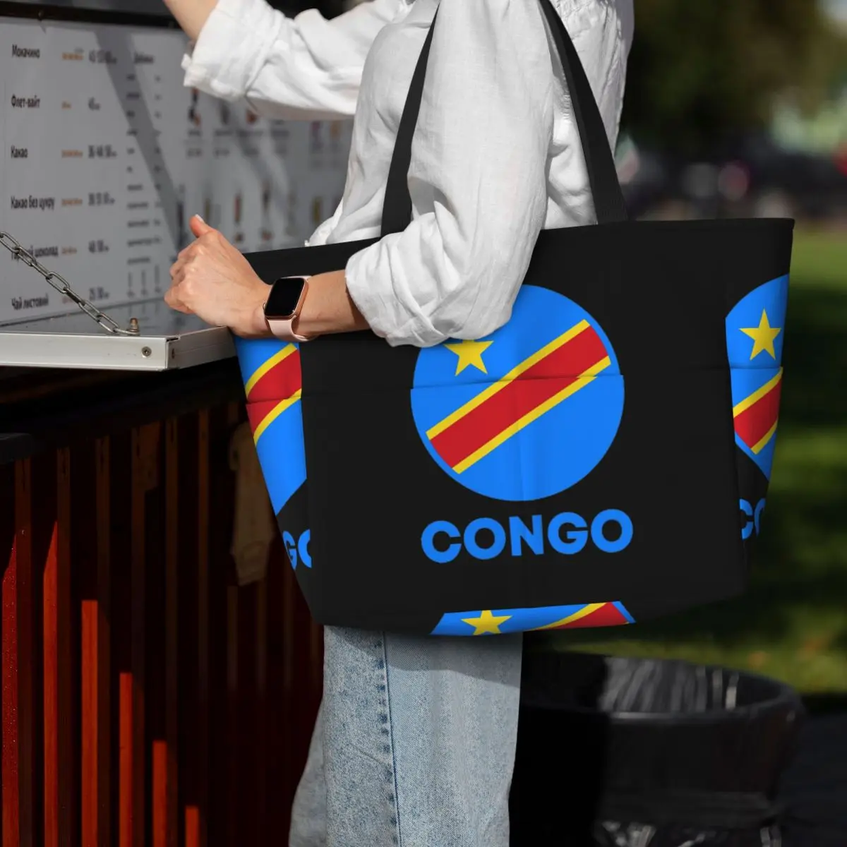 Flag Of Congo Kinshasa Flag Of Zaire Beach Tote Bag Sport Gym Yoga Duffle Large Tote Bag Women Travel Bag Fitness bag
