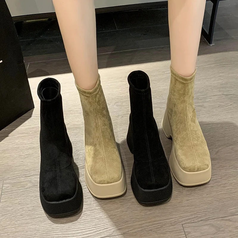 COOTELILI-Botines sin cordones para mujer, botas de tacón alto de 8cm, talla 34-39, 2024