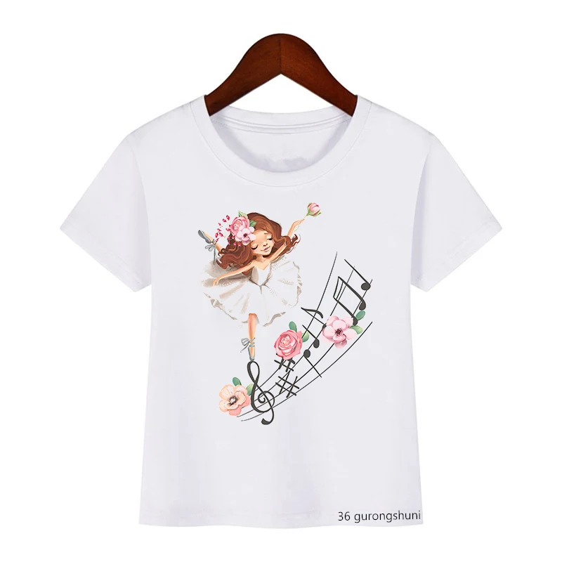 

Watercolor Ballet Music Notes Girls T-Shirt Flamingo Deer Cat Flower Cartoon Print Kids Tshirt Kawaii Girls White Camisole Tops