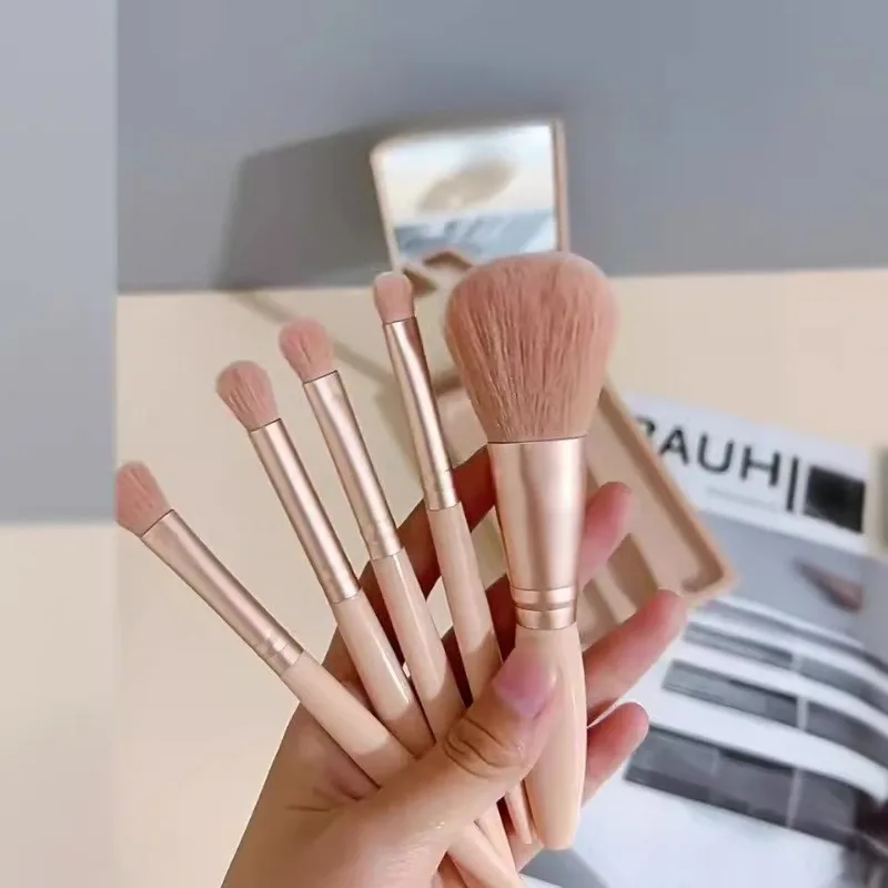 5-teiliges Mini-Make-up-Pinsel-Set, Halterbox mit klarem Spiegel, weichen Borsten, Kosmetikpinsel-Set