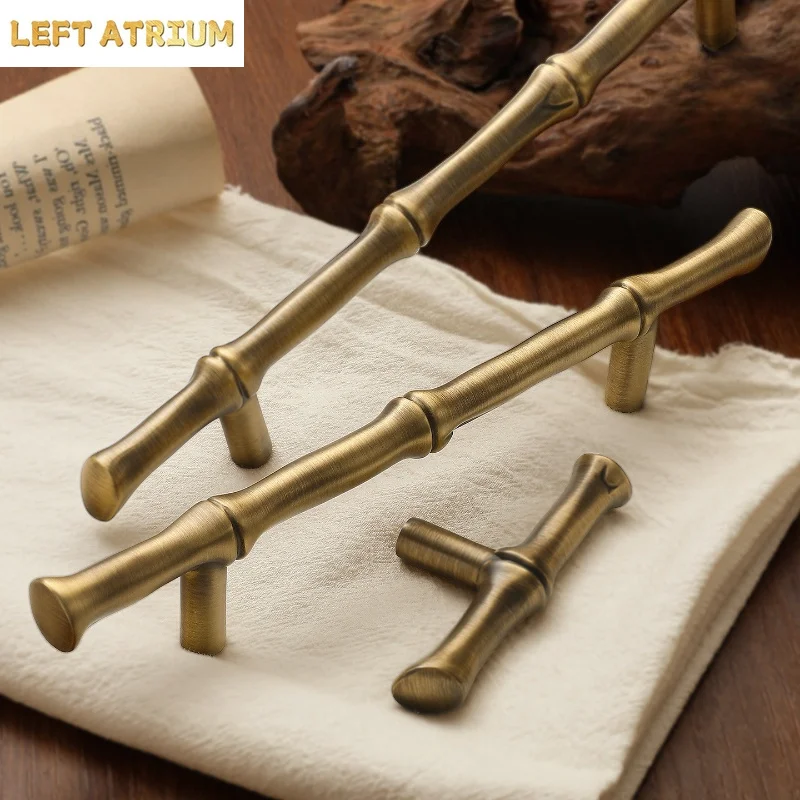 Creative Bamboo Solid Brass Handle Wardrobe Door Handles Drawer Pull Cabinet Handle Furniture Handles Cabinet Pull Home Hardware