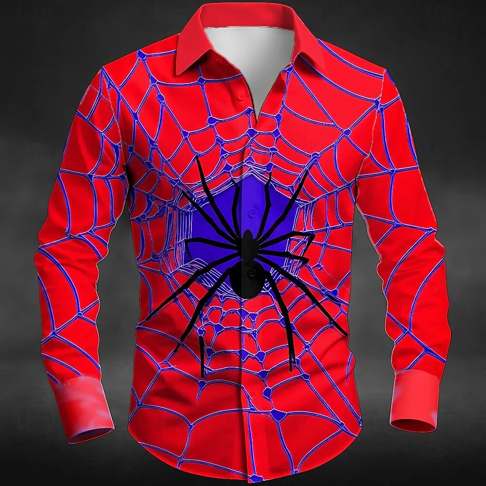 

Halloween Theme Men's Spider Web Halloween Costumes Shirt Button Up Shirt Long Sleeve Shirt Dark Gothic Style Men's y2k clothing