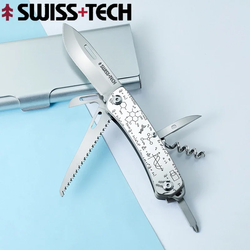 SWISS TECH Mini Folding Multitool Knife 9 In 1 EDC Outdoor Portable Pocket Knife Saw Screwdriver Bottle Wine Opener