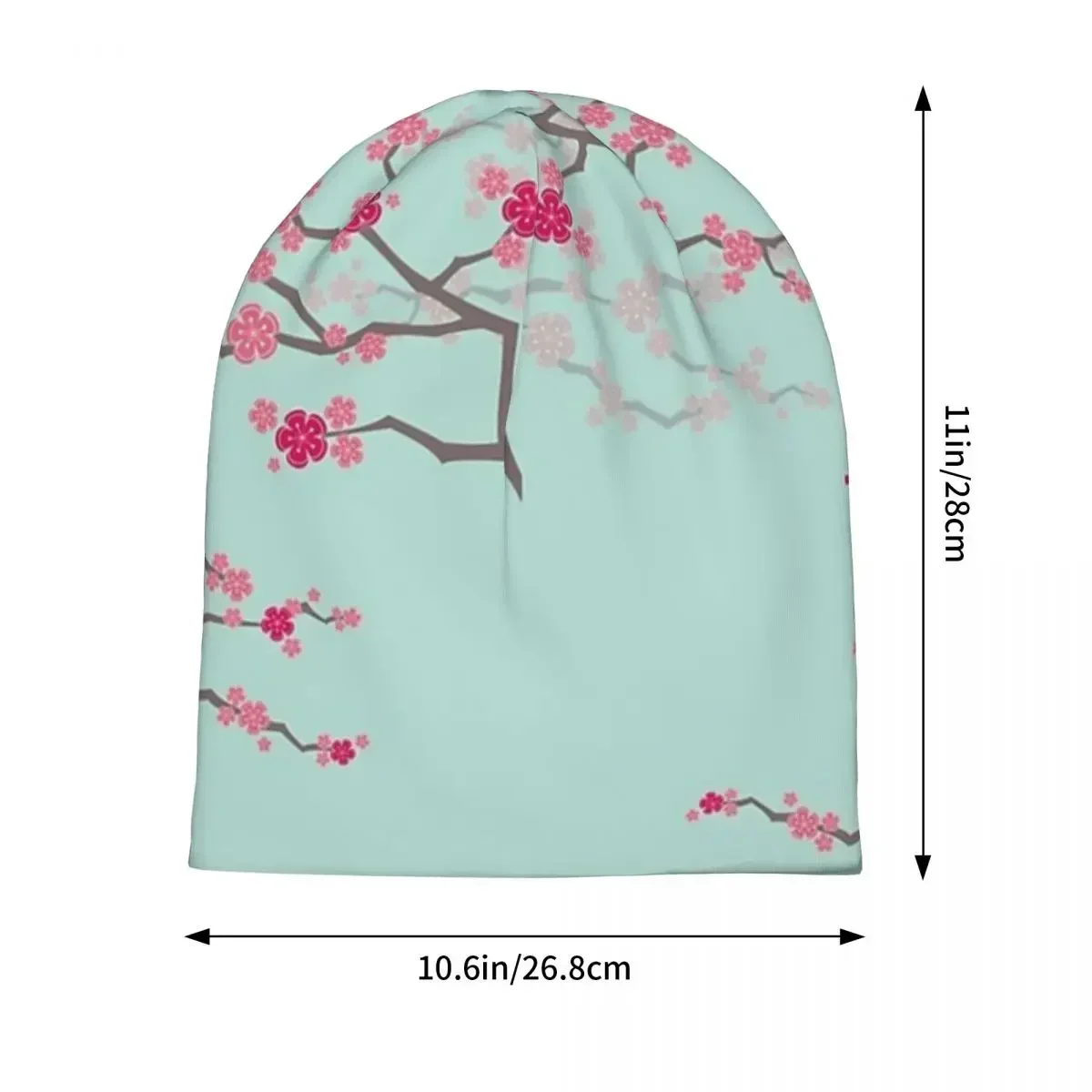 Fuchsia Pink Oriental Cherry Blossoms On Turquoise Warm Knitted Cap Bonnet Hat Autumn Winter Outdoor Beanies Hats for Men Women