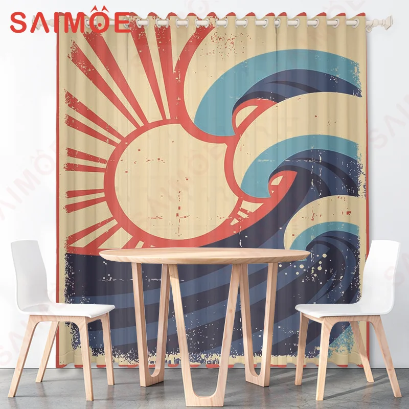 HD Japanese Style Umbrella Wave Scenery Backgrounds Curtains Colorful Thin Polyester Fabric Office Bedroom Decoration with Hooks