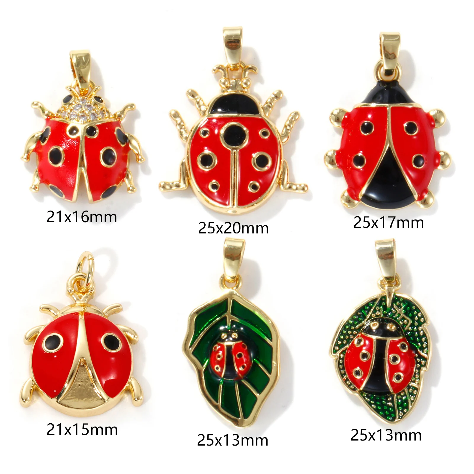 2 PCs Insect Brass Charm Pendant Gold Plated Red Ladybug Animal Enamel Pendants Earrings Necklace Findings for Women Gift image 3