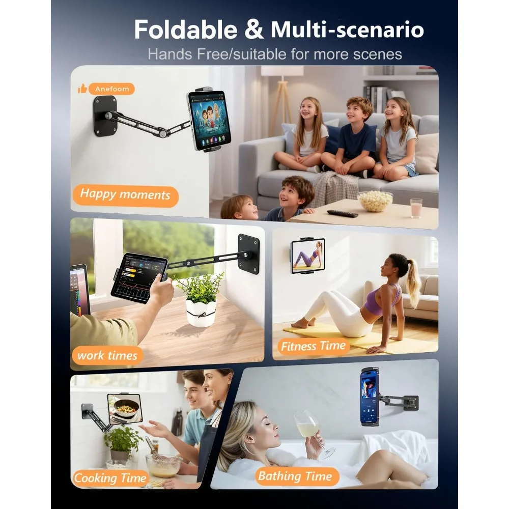 Heavy Duty Aluminum Tablet Wall Mount, Extendable and Adjustable, 360° Rotating Base, Suitable for Various Devices 4.7-13" view 6