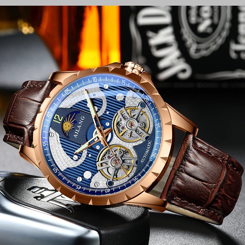 AILANG Luxury Double Tourbillon Watches Men Waterproof Luminous Moon Phase Automatic Mechanical Watch Reloj Hombre New