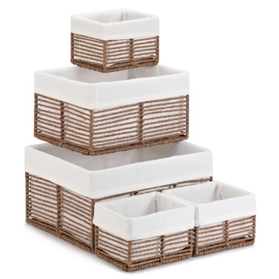 

Wicker Storage Basket, Hand-Woven Paper Rope Woven Baskets, Rectangular Small Wicker Baskets for Organizing, Cube Storage Bins