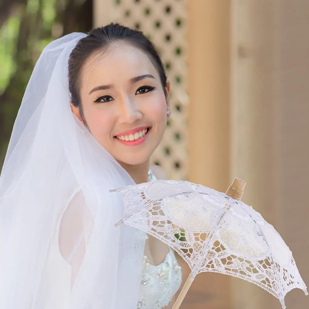 

2Pcs Cotton Cloth Umbrella Small Vintage Lace Bridal Wedding Photography Prop Dance Stage Decoration Floral Event Accessory