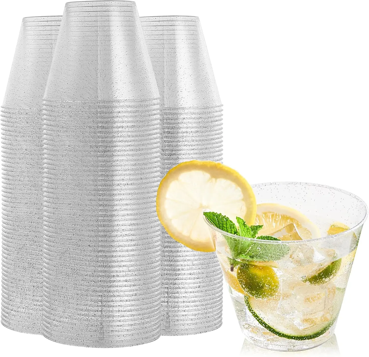 

9 oz Silver Glitter Plastic Cups, Disposable Heavy Duty Party Cups for Drinks, 100 Count