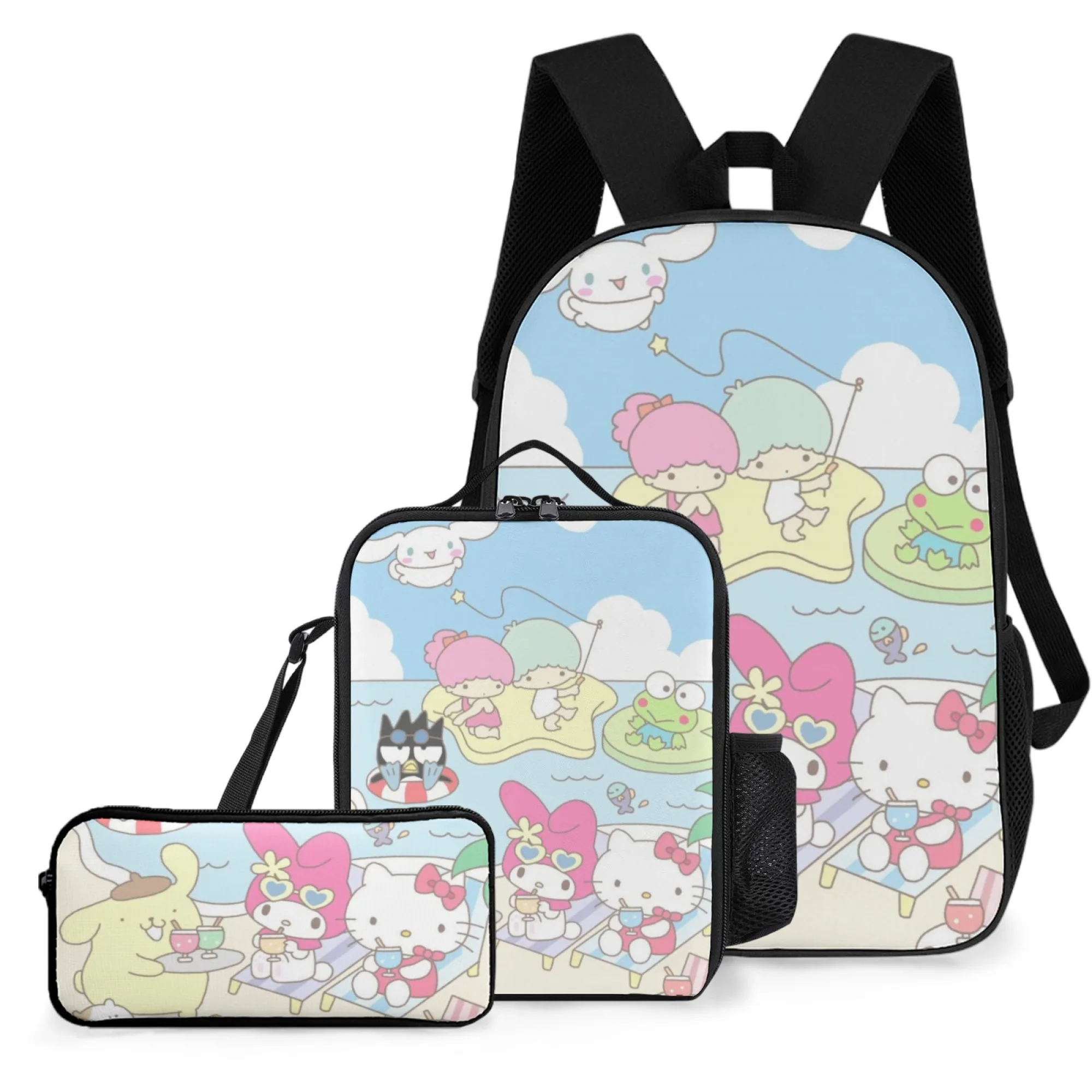 

Мульти школьная сумка Hello Kitty с принтом на молнии, рюкзак, сумка для книг, японские школьные сумки, 17-дюймовый пенал, школьный рюкзак, сумка для обеда