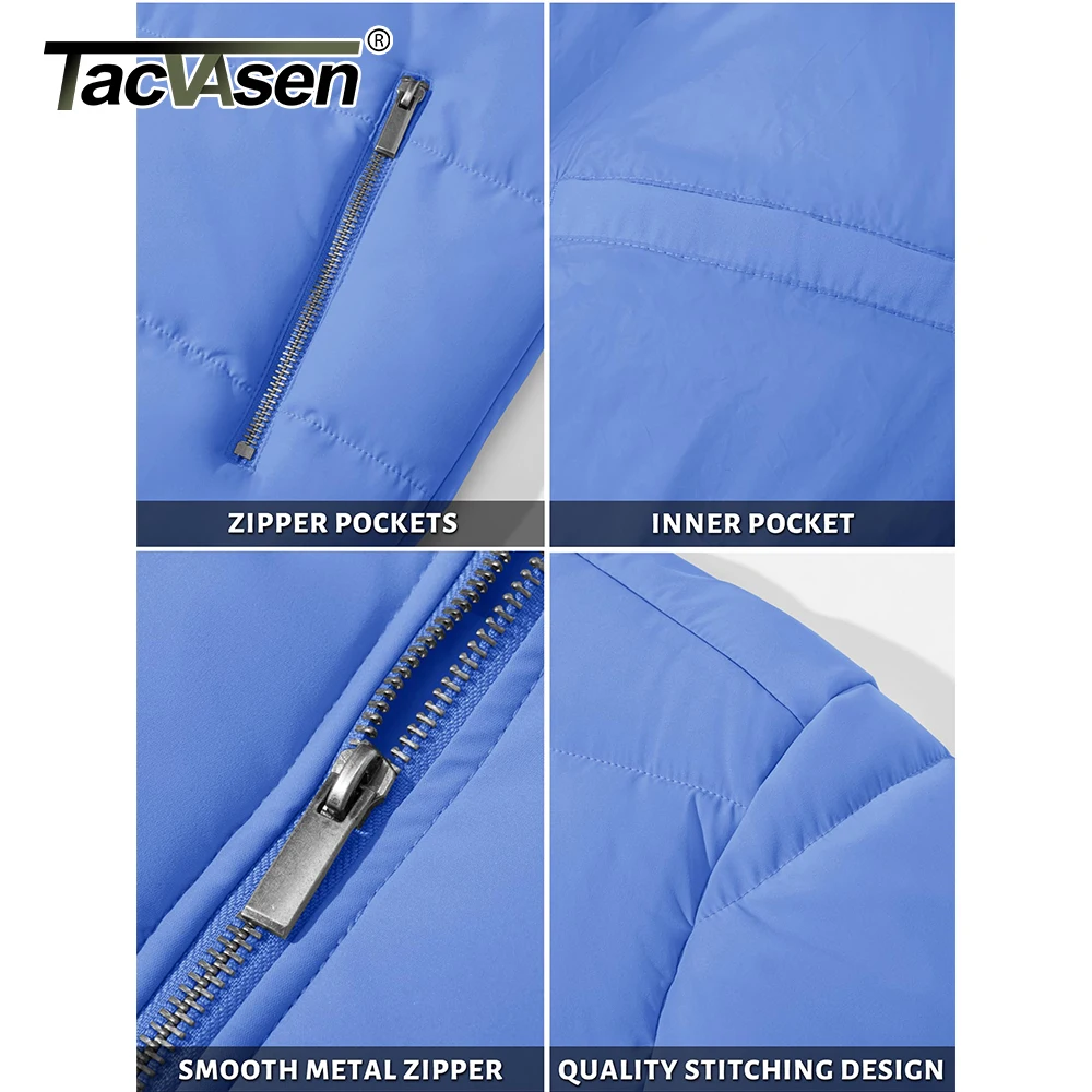 TACVASEN Men\'s Winter Quilted Lined Bomber Jacket Puffer Jackets Full Zip Casual Warm Coats Zipper Pockets Hiking Outwear Tops