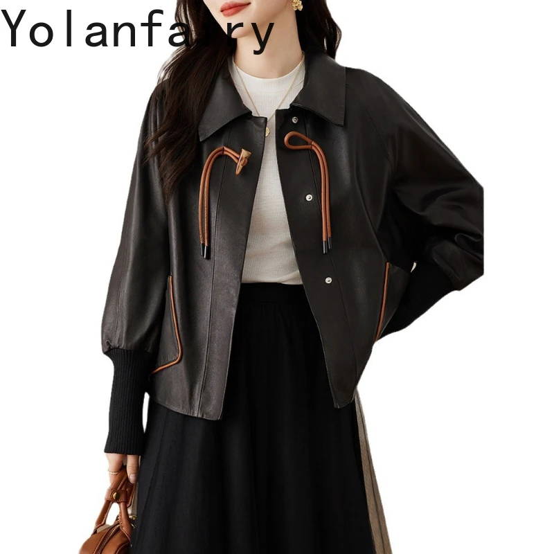 

YOLANFAIRY Genuine Leather Sheepskin Womens Jacket Spring Autumn New in Coats Short Jackets Fashion Jaqueta De Couro Feminina