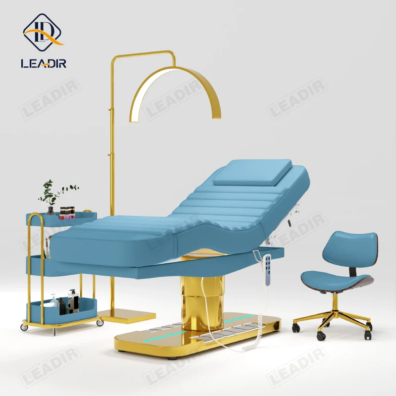 Luxury Salon Furniture Beauty Salon Massage Table Gold Base Electric Facial Cosmetic Treatment Facial Lash Bed With 4 Motors