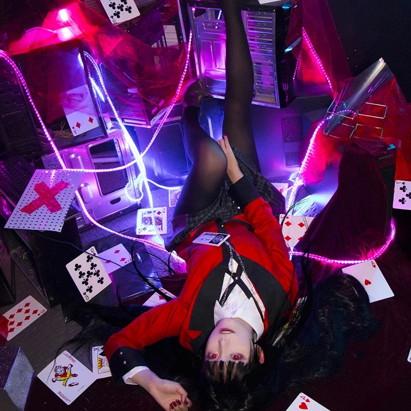 Full Set Kakegurui Jabami Yumeko Costume Anime Compulsive Gambler Yomozuki Runa Cosplay Red Japan School Girls Uniform