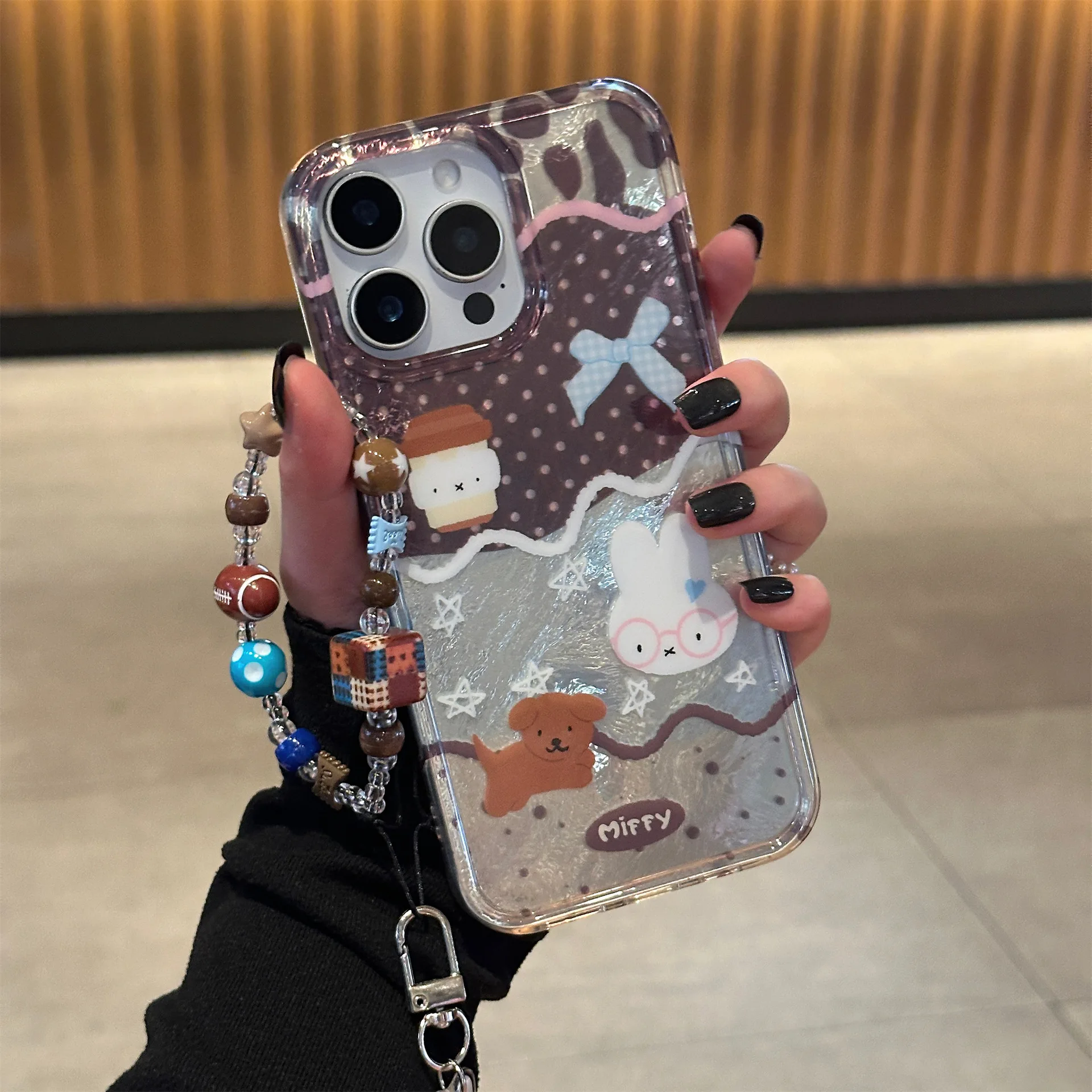 Miffy Bunny Cartoon Rabbit Glitzernde Handyhülle Niedliche Tiermode Handyhülle Kawaii Trendy Miffy Perlen Charm Handyhülle
